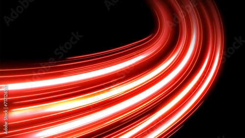 Red Light Trails, Long Time Exposure Motion Blur Effect, Vector Illustration