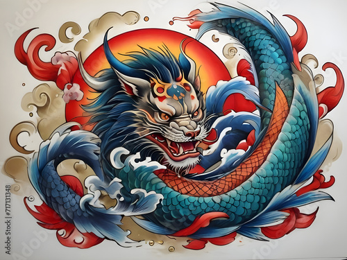 Japanische Skizzenbuchzeichnung eines mystischen Drachens