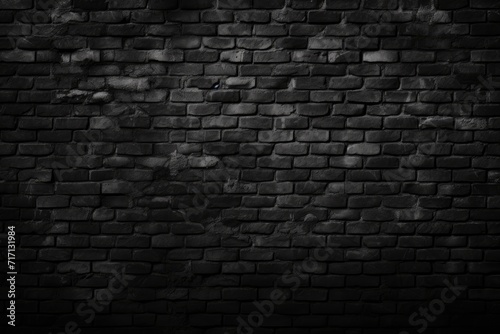 Abstract Black brick wall texture for pattern background. wide panorama picture. photo