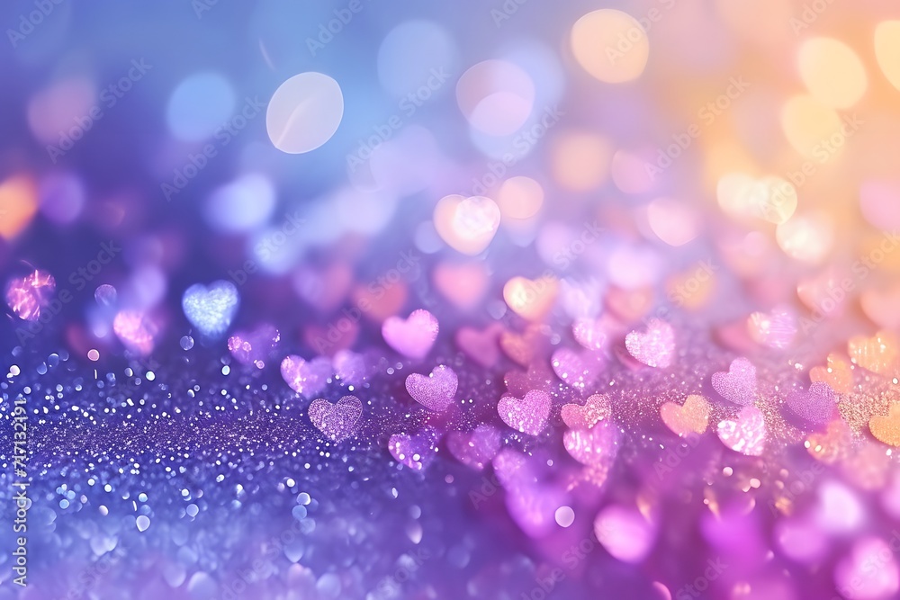 Blurry Hearts on Purple Background