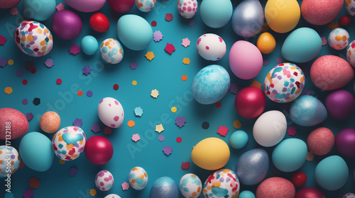 Wallpaper Mural Colorful Celebration: Assorted Balloons and Confetti on Teal Background Torontodigital.ca