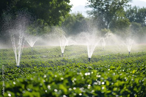 Irrigation systems such as drip irrigation, soaker hoses, and sprinkler placement based on plant types and water requirements.