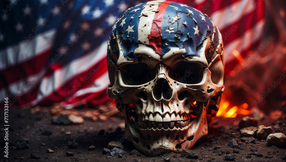 Obraz na płótnie A skull in front of a USA flag w salonie