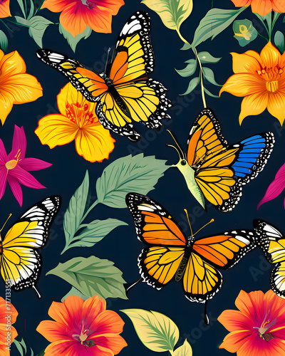 Flower, Plant And Butterfly Pattern © Hall-O-Gram Creation