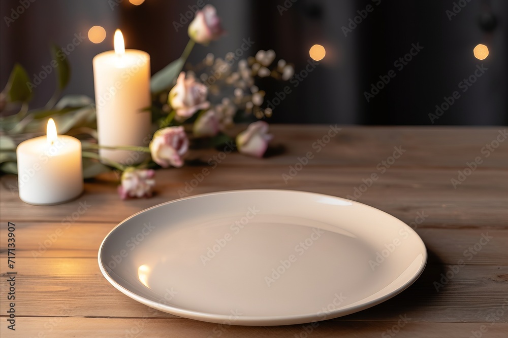 Empty plate on the table with copy space for product presentation and food advertisement Empty plate on the table with copy space for product presentation and food advertisement