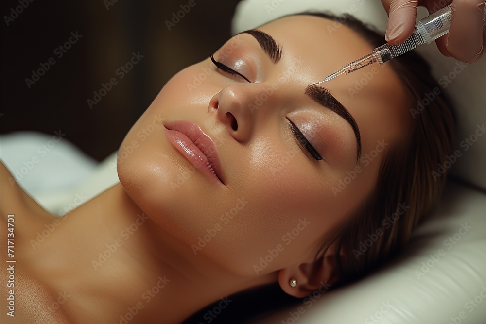 Young woman receives botox injection as part of cosmetic procedure at beauty salon