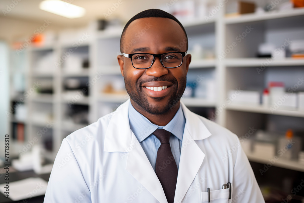 Professional pharmacist in white coat smiling at his workplace, conveying trust. Professional pharmacist in white coat smiling at his workplace, conveying trust.