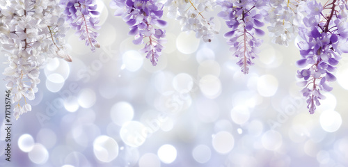 Wisteria flowers with bokeh light effect in the background
