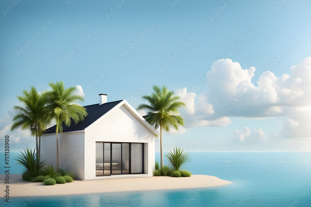 house by the sea on a tropical island concept