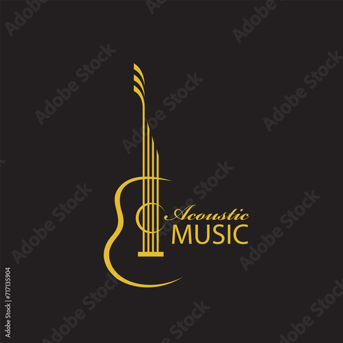 emblem of gold guitar isolated on black background