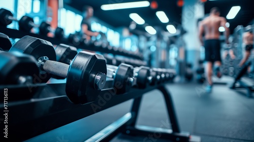 Gym Dumbbells Lined Up on Polished Floor.