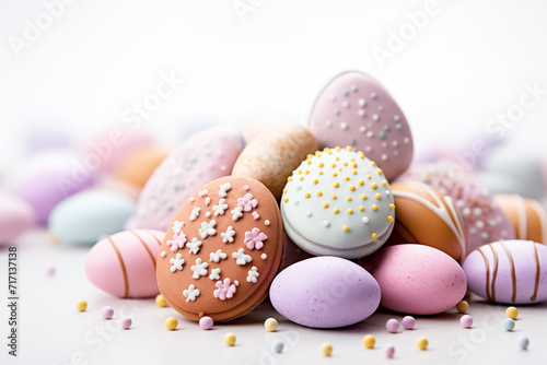Easter gingerbread and eggs background. Happy Easter