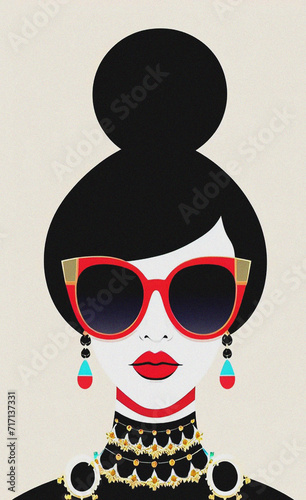 Portrait of a woman wearing sunglasses, Girl illustration, Pop art 