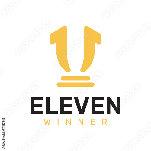 Tropy 11 logo design, 11 years celebration, championship anniversary logo, simple modern style line logo