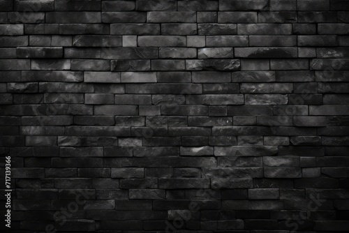 Abstract Black brick wall texture for pattern background. wide panorama picture.