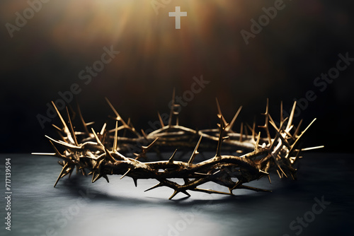 the crown of thorns of Jesus on black background against window light with copy space, can be used for Christian background, Easter concept