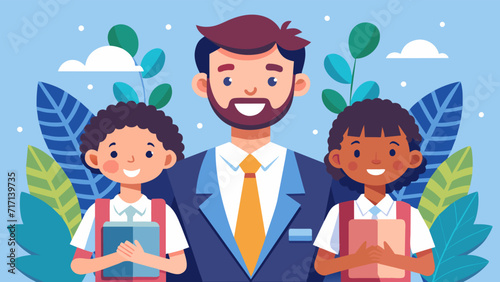 Smiling teacher with students vector illustration for education