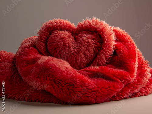 A snuggly red heart-shaped blanket  perfect for romantic decor.