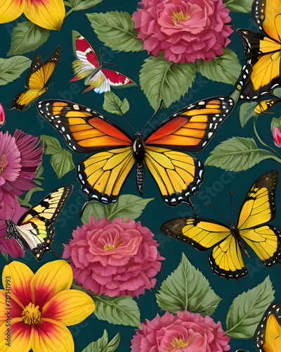 Flower  Plant And Butterfly Pattern