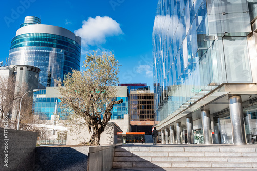 Glass and steel buildings, headquarters of large companies, in Madrid's financial district. photo