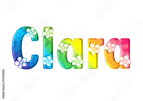 Clara - multicolor - written with engraved typical Hawaiian hibiscus flowers- ideal for websites, e-mail, sublimation greetings, banners, cards, t-shirt, sweatshirt, prints, cricut, silhouette,	