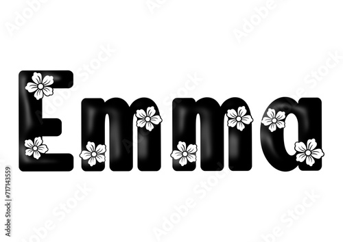 Emma - black color - written with engraved typical Hawaiian hibiscus flowers- ideal for websites, e-mail, sublimation greetings, banners, cards, t-shirt, sweatshirt, prints, cricut, silhouette,	