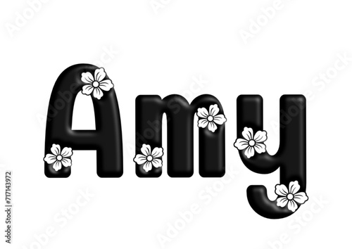 Amy - name black color - written with engraved typical Hawaiian hibiscus flowers- ideal for websites, e-mail, sublimation greetings, banners, cards, t-shirt, sweatshirt, prints, cricut, silhouette,	