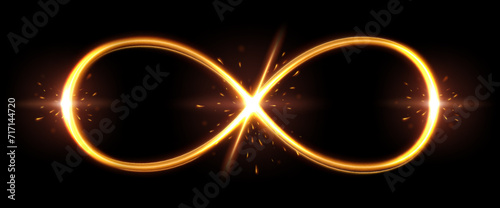 Infinity Gold Neon Light Background, Vector Illustration