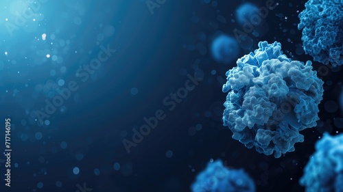 Microscopic blue cancer cells in a bokeh light background photo