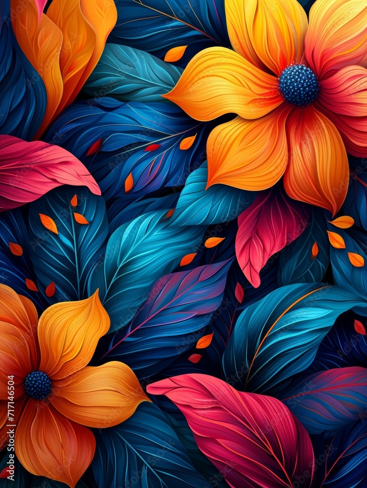 Cosmic Flowers: Abstract Artistic Waves of Color Merging in a Vibrant Backdrop with a Cosmic Texture