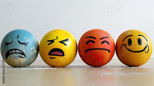 Eggs with different emotions. Sad, angry, sad, angry