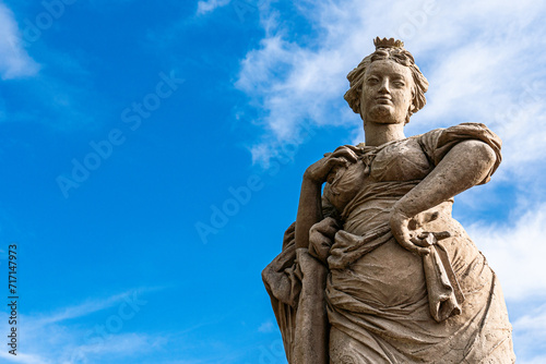 statue of the freedom on the  Puppenbr  cke  in the german town of  L  beck 