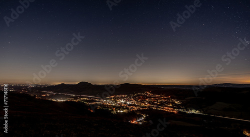 Aerial view of Church Stretton town at night in the Shropshire Hills