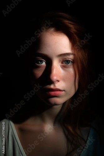 Portrait of a lovely  Beautiful confident young woman in low key light.