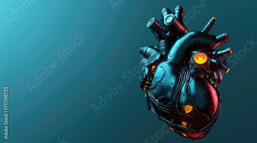 Generative AI, Robot heart in cyberpunk style, futuristic illustration. Love, feelings, romantic St. Valentine's Day concept.  photo