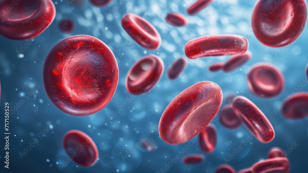 Fototapeta premium 3D rendering of red blood cells on a blue background