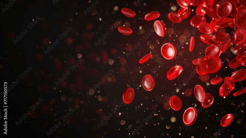 Red blood cells floating with a dark background, bokeh effect Red blood cells floating with a dark background, bokeh effect