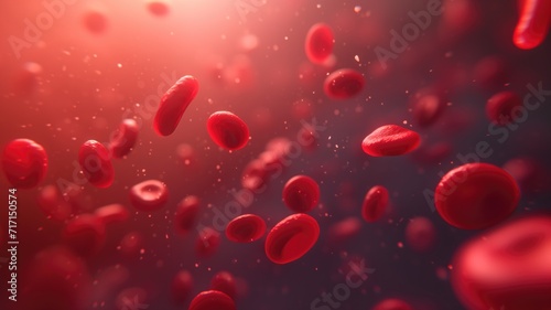 Red blood cells flowing in a vibrant, clear red stream, depicting movement and fluidity
