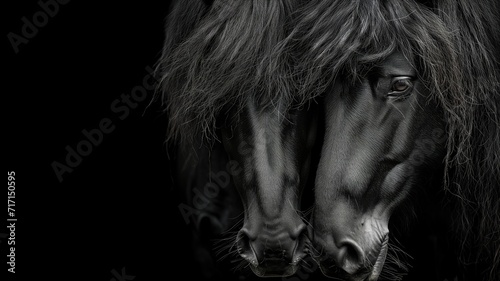 Two black horses in the dark photo