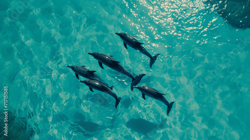 Pod of Dolphins Swimming Gracefully in Crystal Clear Waters © Luc.Pro