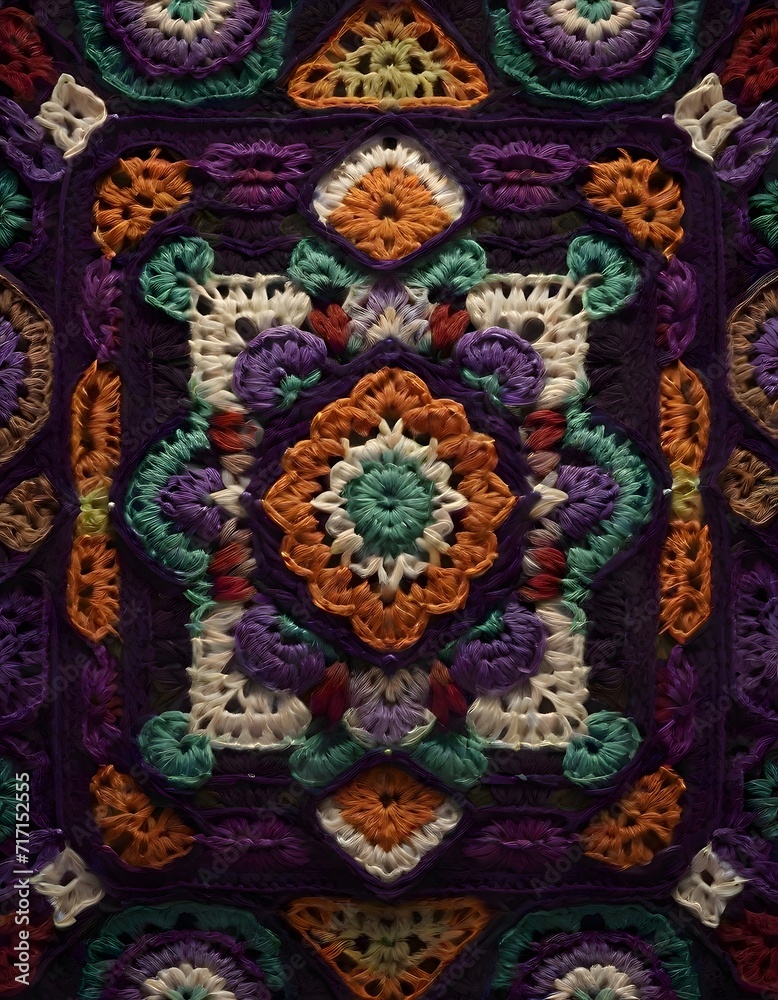 Vibrant Crocheted Squares, Generative AI Vibrant Crocheted Squares, Generative AI