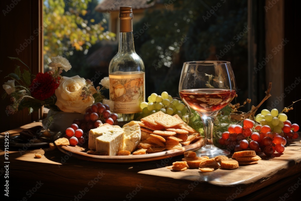Gourmet Wine and Cheese Platter with a Rustic Charm Gourmet Wine and Cheese Platter with a Rustic Charm