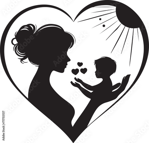 silhouette of Mom and child in heart shape Vector illustration 