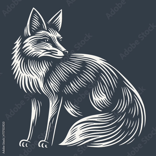 Fox. Vintage woodcut style vector illustration on dark background.
