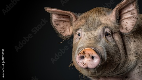 Close-up of a piglet's face with a dark background