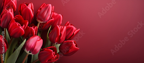 Red tulip flower background. Floral wallpaper, banner. February 14, valentine's day, love, 8 march international women's day theme. #717154720
