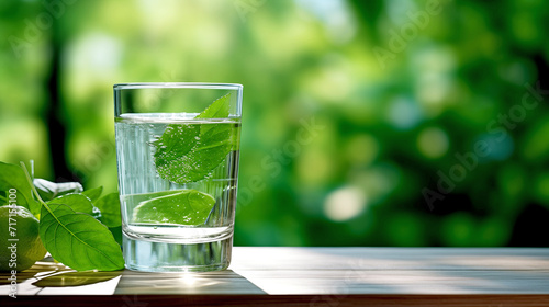 Glass of Water on Green Background