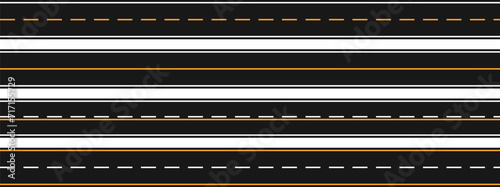 A set of straight asphalt road templates. seamless road background vector freeway road lanes with markings eps10 photo