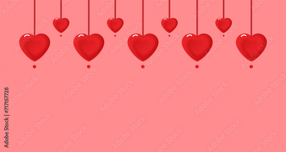 flat vector art illustration of valentines day background or banner with hanging hearts for business, project, wedding, poster, happy, birthday, greeting, cards, etc. on transparent background