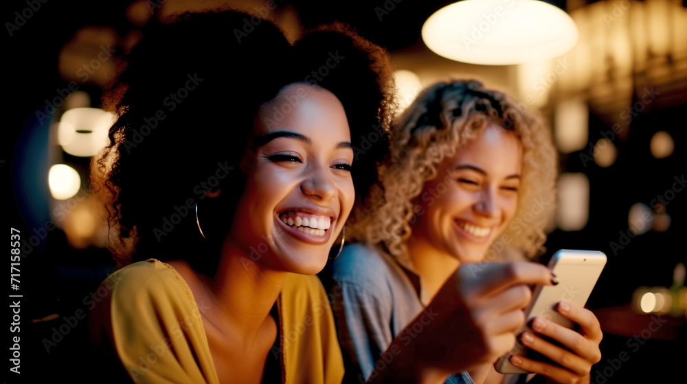 Two Laughing Young Women Watching a Video on a Smartphone Two Laughing Young Women Watching a Video on a Smartphone